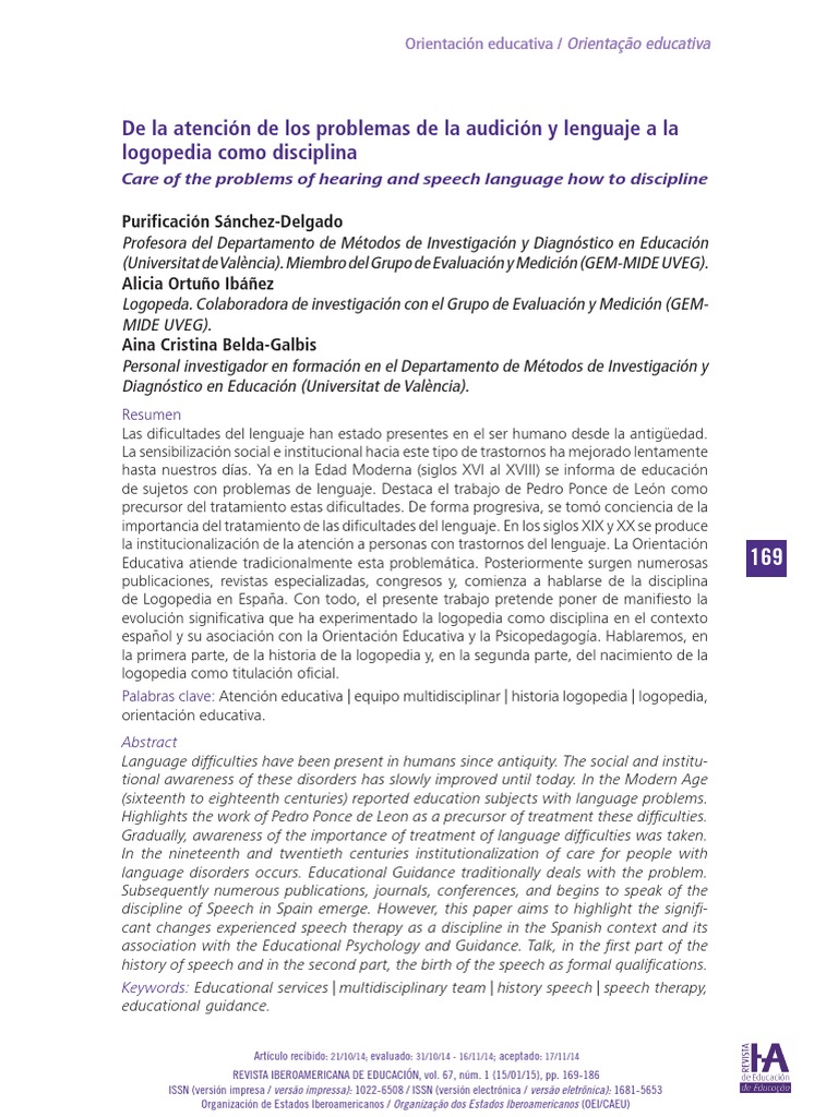 Historia de la Logopedia en España | PDF | Patología del habla y ...