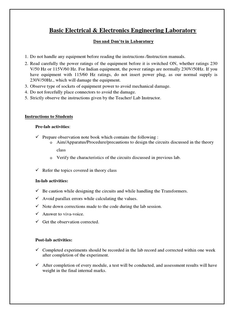 Basic Electrical Electronics Lab Manual PDF PDF Rectifier Diode