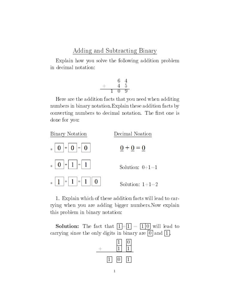 Binary Addition and Subtraction Guide | PDF | Subtraction | Decimal