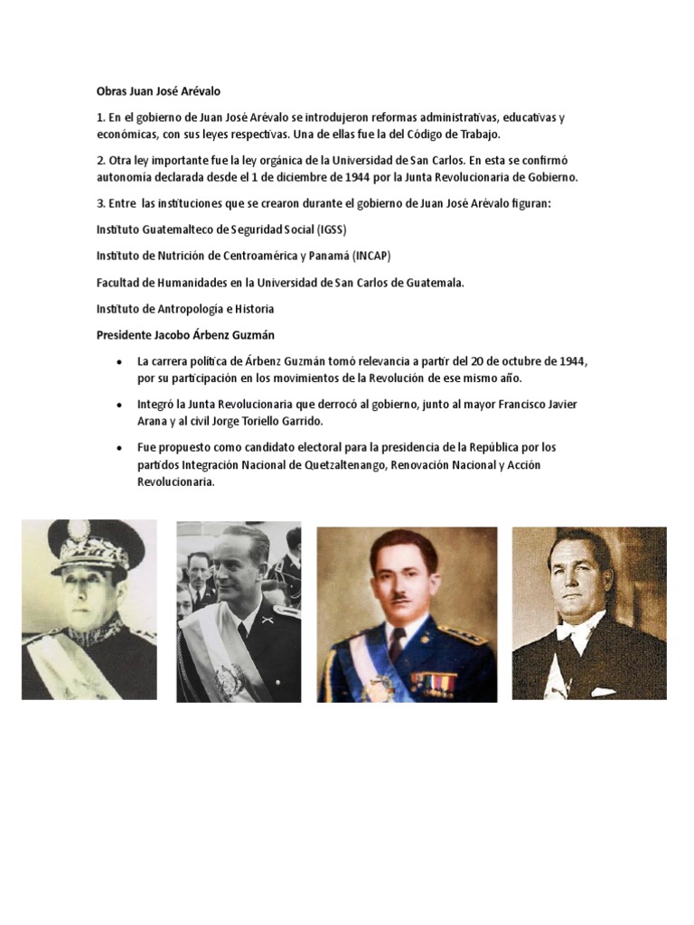 Reformas y logros de Juan José Arévalo | PDF | Guatemala | Eventos ...