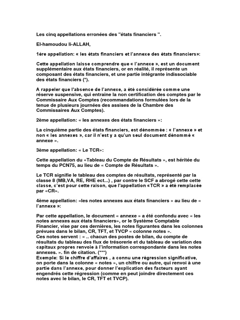 Les Cinq Appellations Erronees Des Etat Financier Bilan Comptable Comptabilite