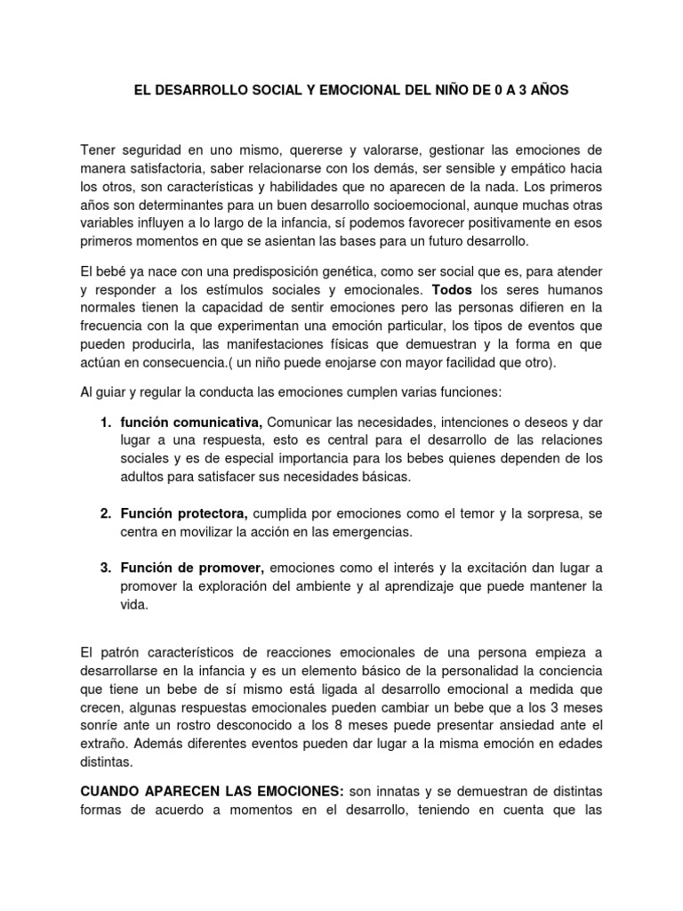 Desarrollo emocional en niños de 0 a 3 años | PDF | Teoría de apego ...
