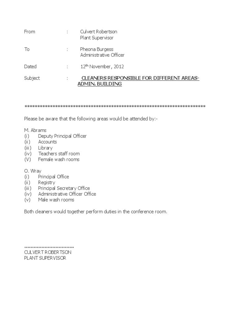 Cleaners and Handymen Duty Assignments | PDF | Home & Garden