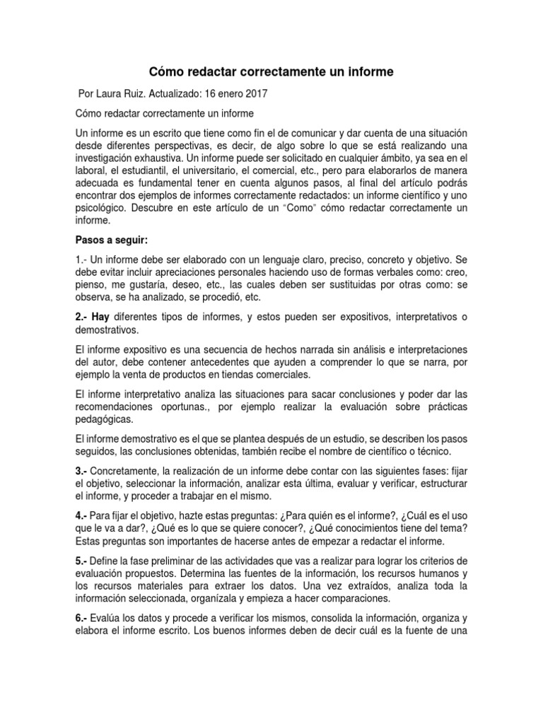 Guía para redactar un informe correctamente | PDF | Información | Science