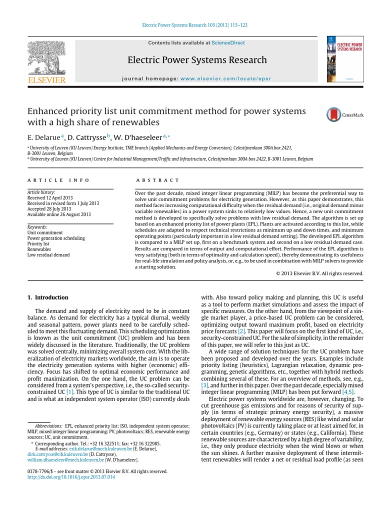 Enhanced Priority List Unit Commitment Method For Power Systems With A ...