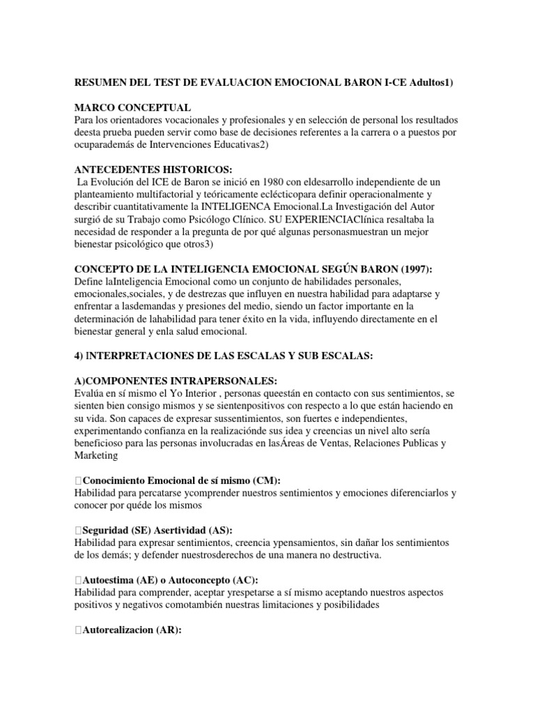 Baron Interpretacion | PDF | Inteligencia emocional | Las emociones