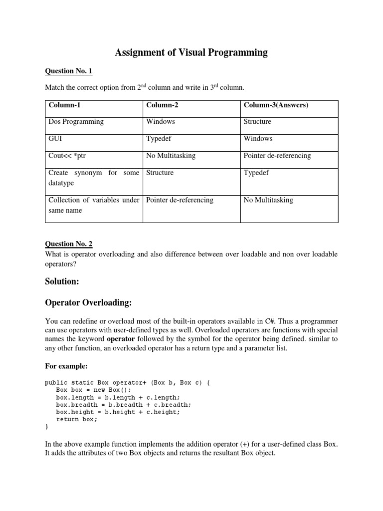 Assignment of Visual Programming: Question No. 1 | PDF | C (Programming ...