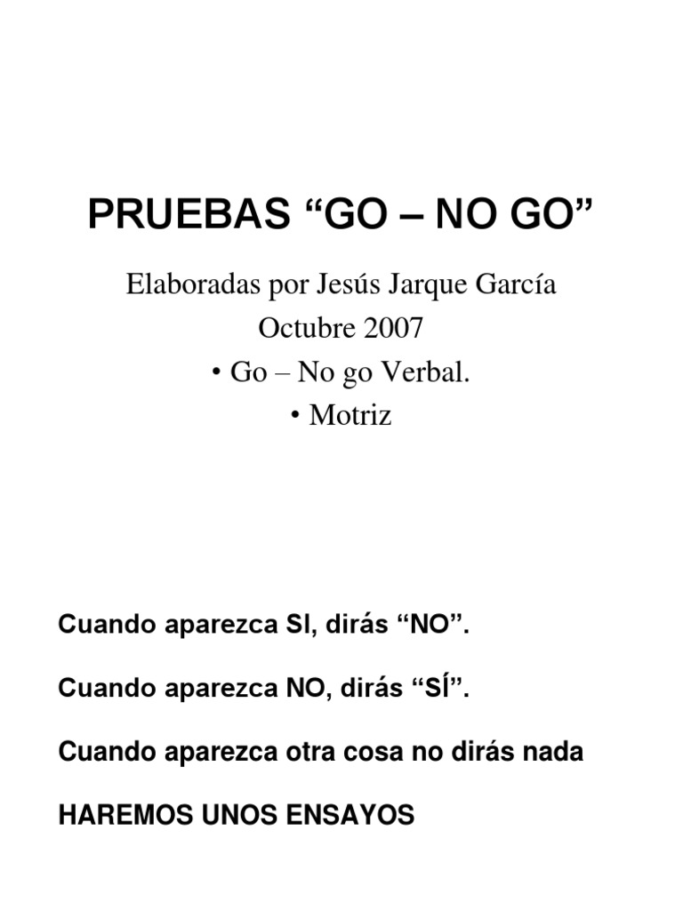 Pruebas Go - No Go: Ejercicios y Ensayos | PDF