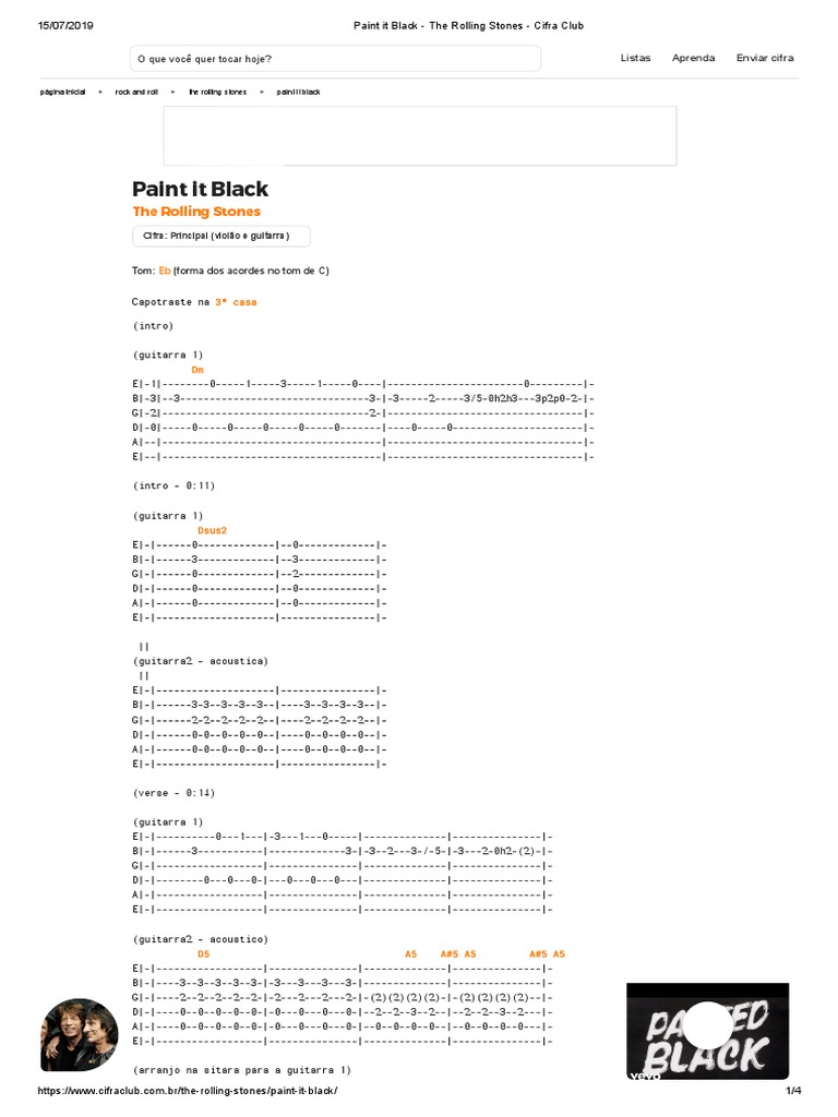 Paint It Black The Rolling Stones Cifra Club PDF British Songs