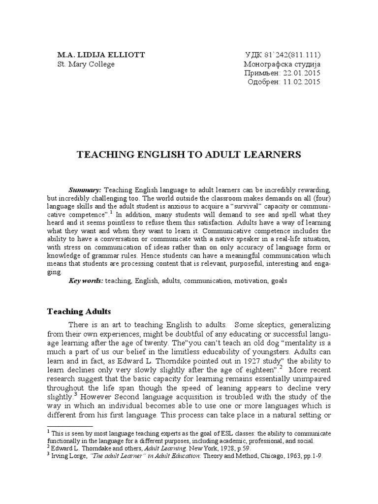 Teaching English to Adult Learners | PDF | Second Language | Teachers