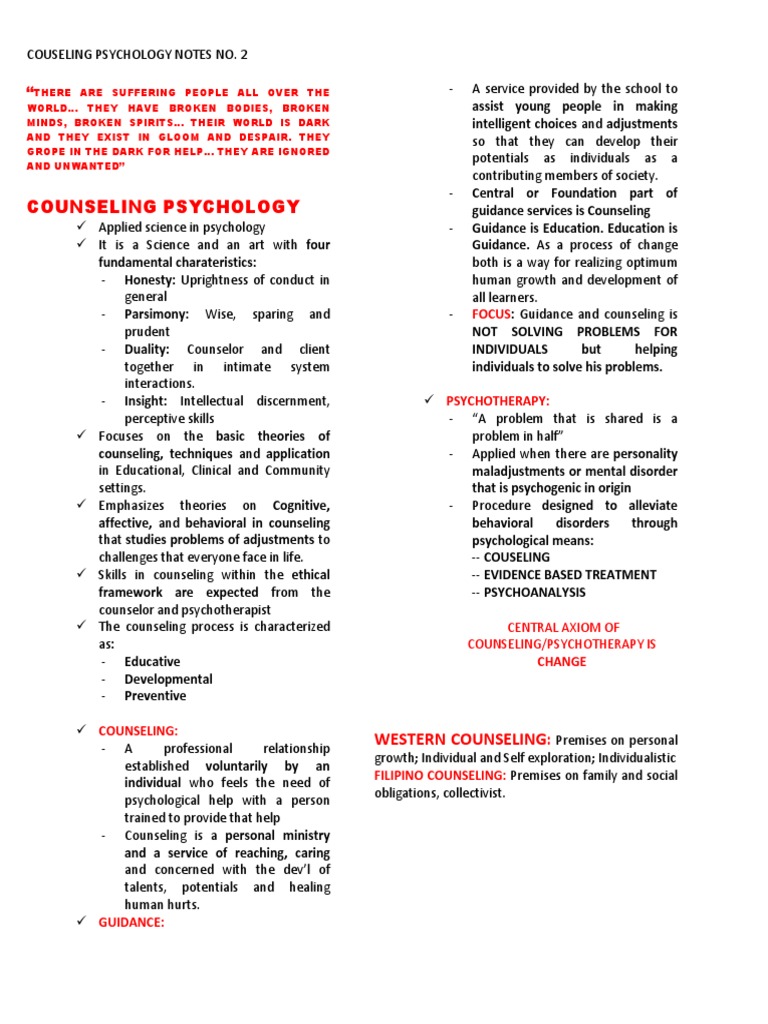 Counseling Psychology Notes No.2 | PDF | Counseling Psychology ...