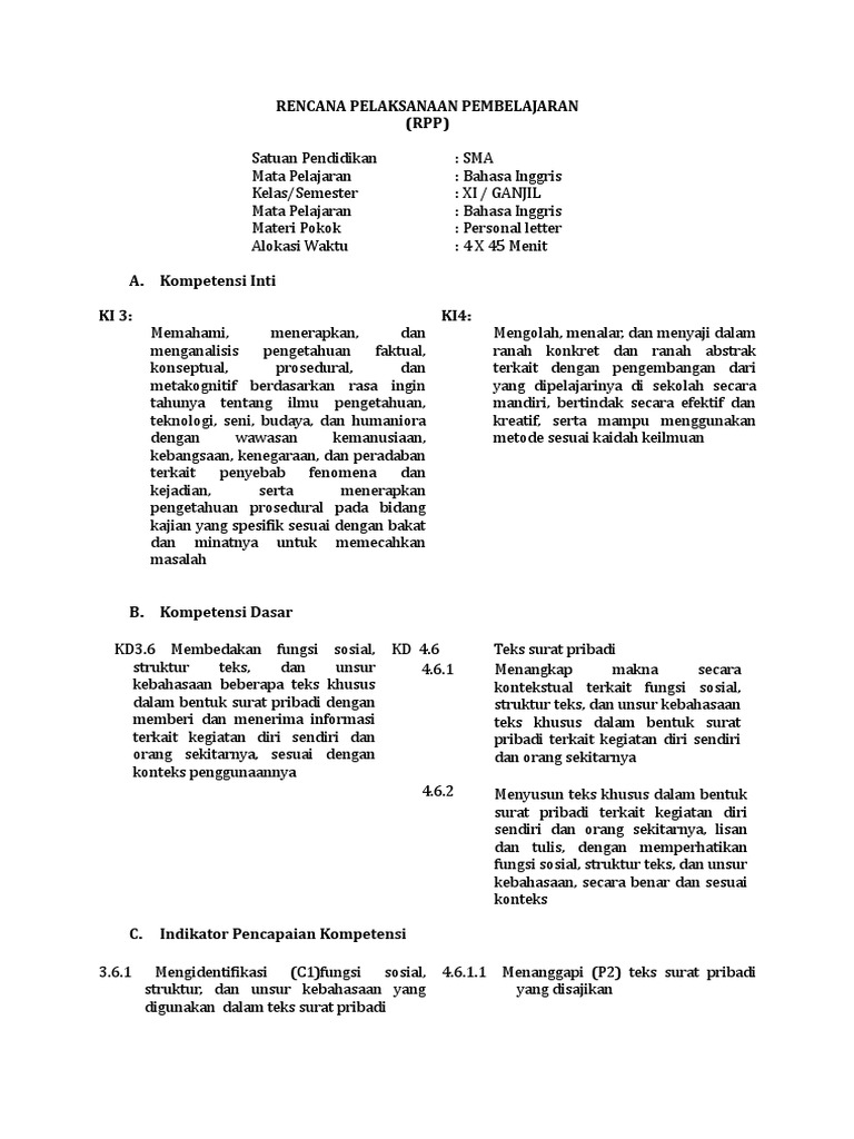 RPP Personal Letter | PDF