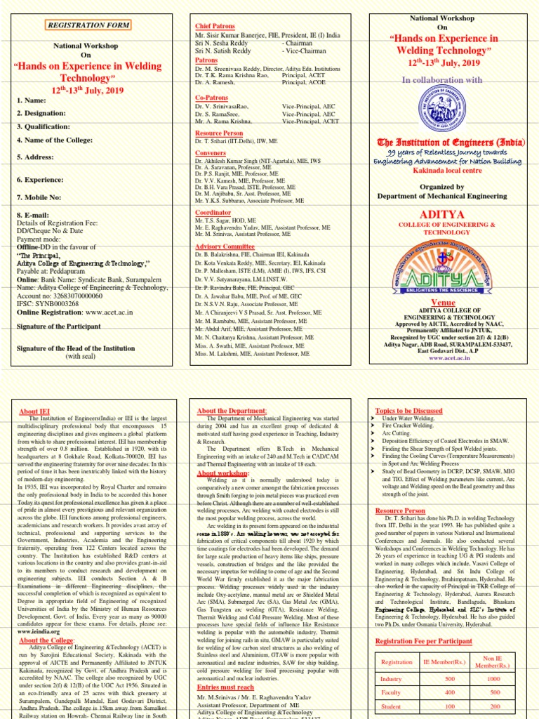 Welding Technology Workshop Registration | PDF | Welding | Construction