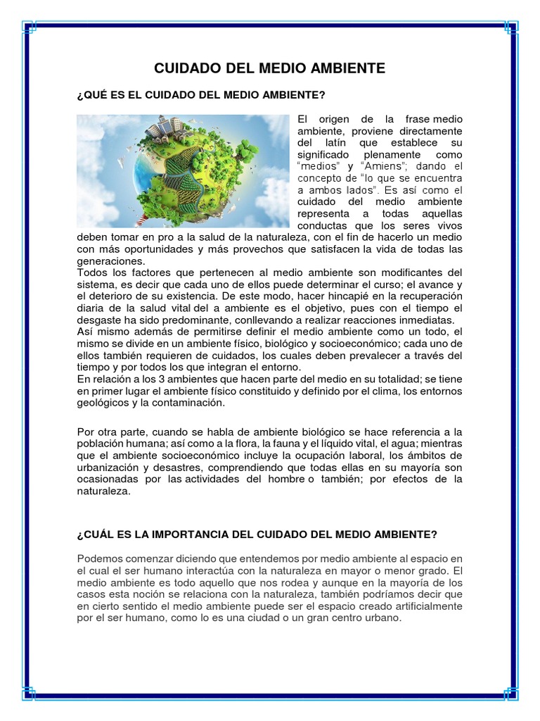 Importancia del Cuidado del Medio Ambiente | PDF | Entorno natural ...