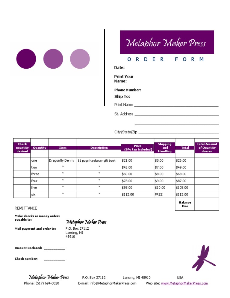 Dragonfly Denny Order Form | PDF | Payments | Economies