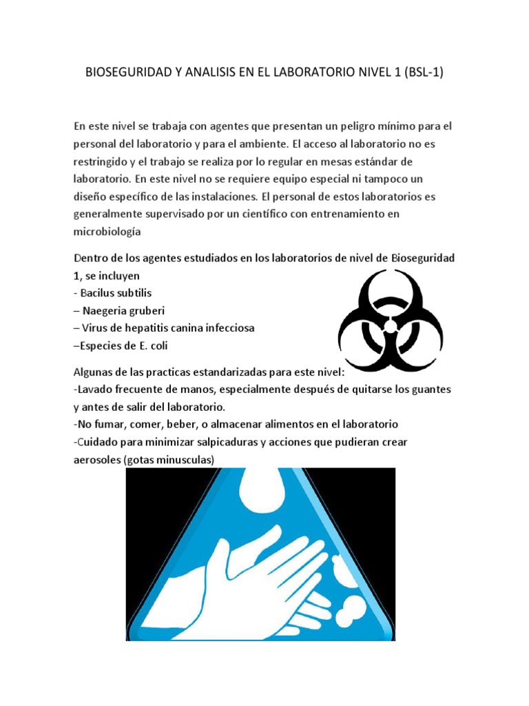 Bioseguridad y Analisis en El Laboratorio Nivel 1 | PDF