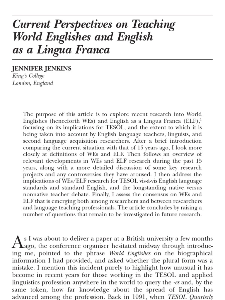 Current Perspectives On Teaching World Englishes and English As A ...