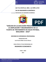 Análisis presupuesto ampliación planta agua Mollendo