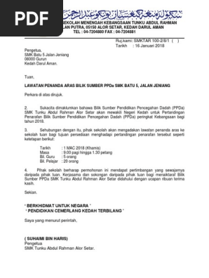 Surat Lawatan Penanda Aras Smk Bandar Damai Perdana