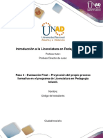 Formato para La Elaborar La Proyección Del Propio Proceso Formativo en El Programa de Licenciatura - Paso 4, Unidad 3 PDF