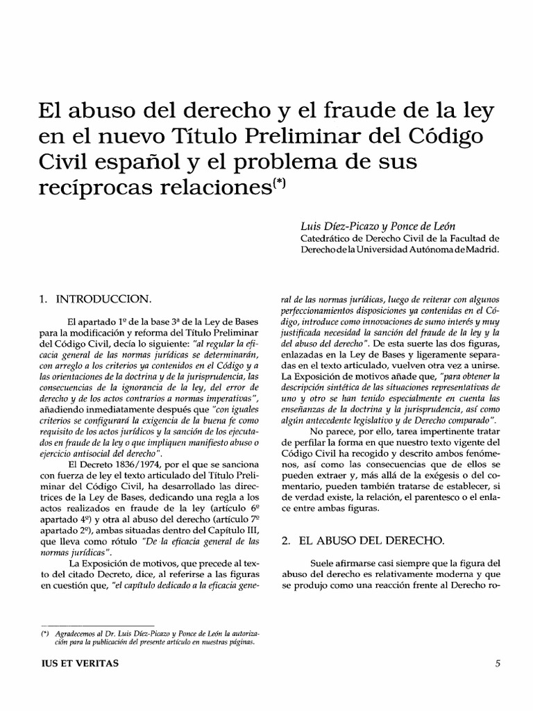 Fraude de Ley y Abuso del Derecho en el Código Civil | PDF ...