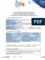 Guía de Actividades y Rúbrica de Evaluación Ciclo de La Tarea2 Reconocimiento de La Comunicación e Interacción Social