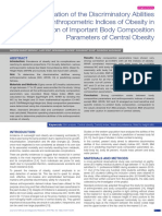 Evaluation of The Discriminatory Abilities of Anthropometric Indices of Obesity in Prediction of Important Body Composition Parameters of Central Obesity