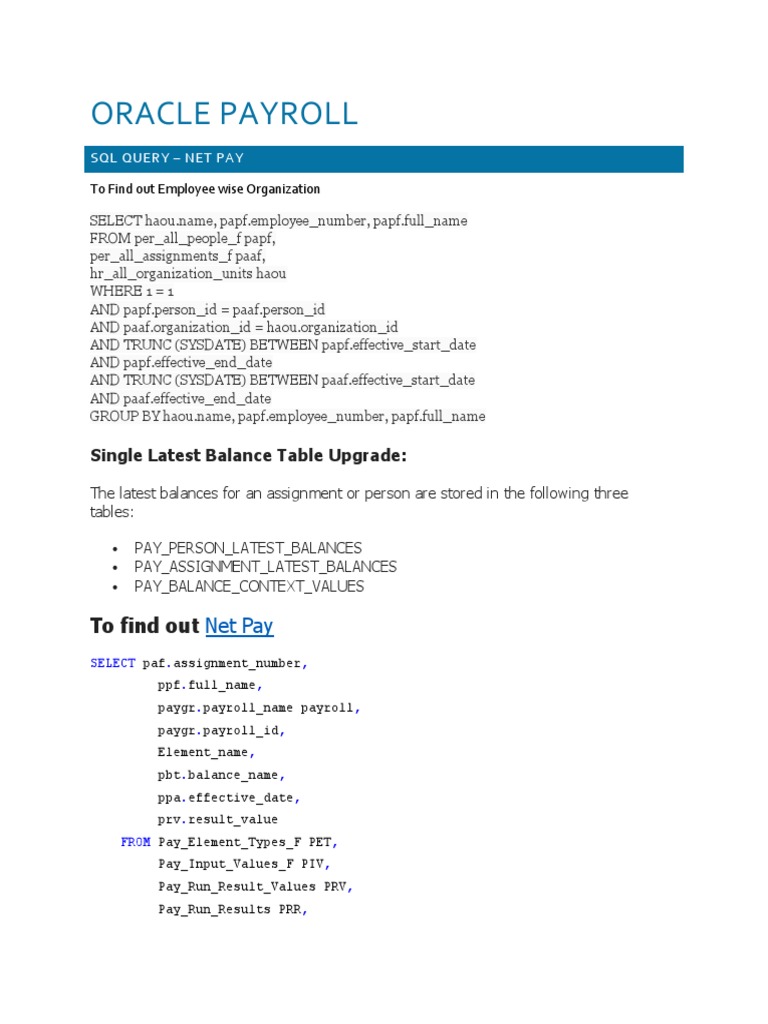 Oracle Payroll SQL Queries PDF Proprietary Software Databases