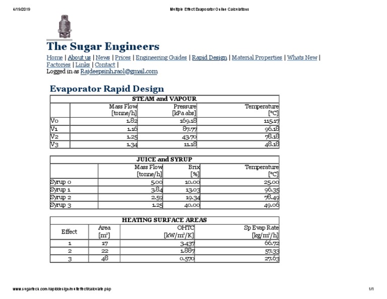 Multiple Effect Evaporator Online Calculations PDF Mechanical