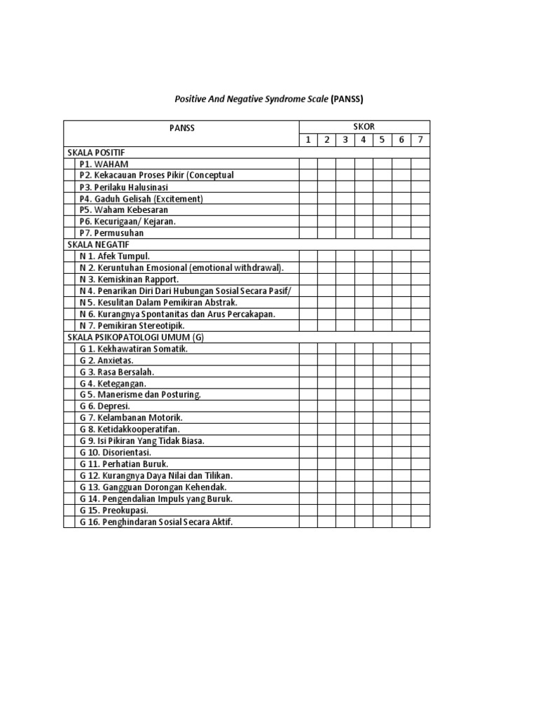 Positive And Negative Syndrome Scale