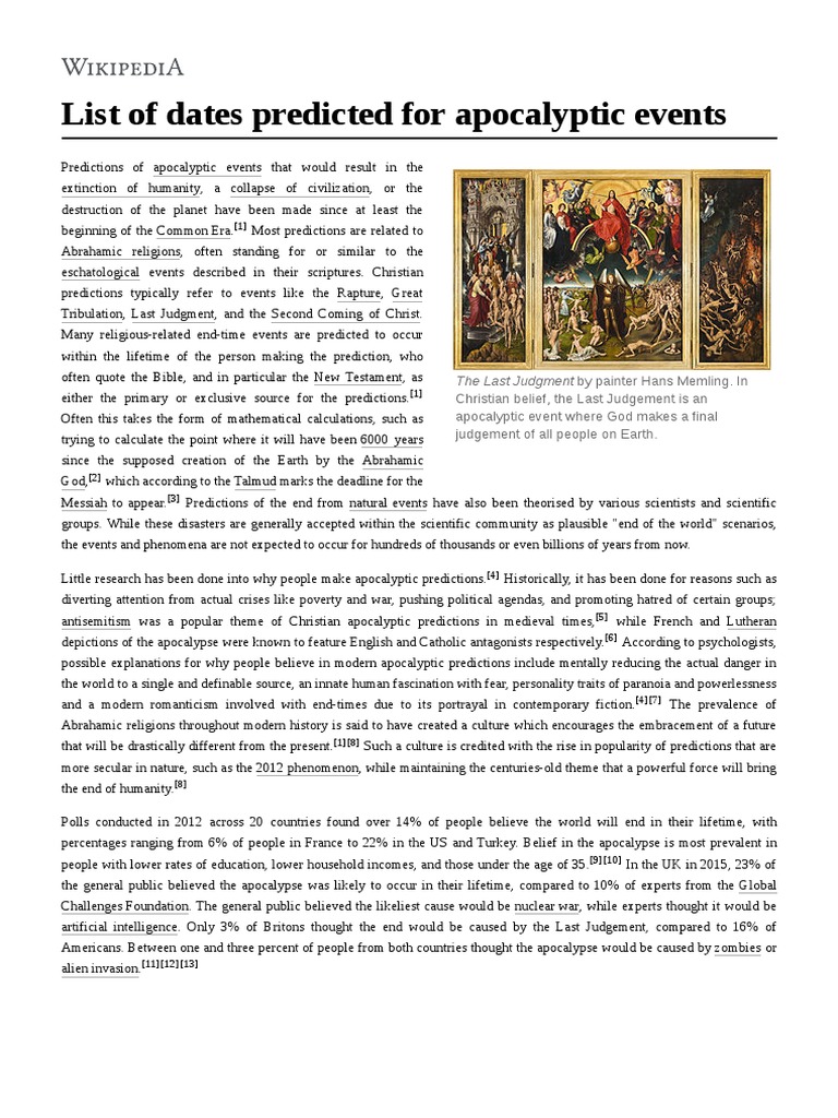 List of Dates Predicted For Apocalyptic Events PDF | PDF ...