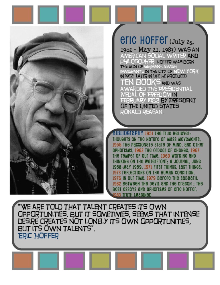 Eric Hoffer: Philosopher and Author | PDF | Philosophical Theories ...