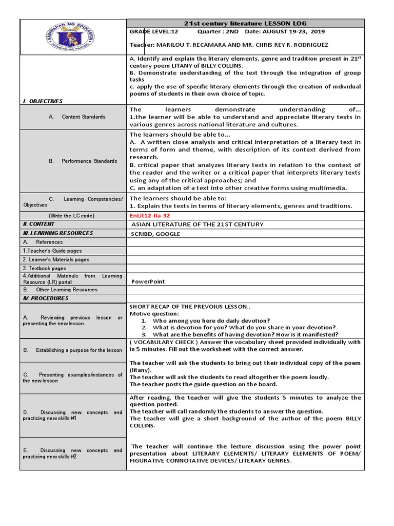 21st Century Literature Lesson Plan | PDF | Genre | Teachers
