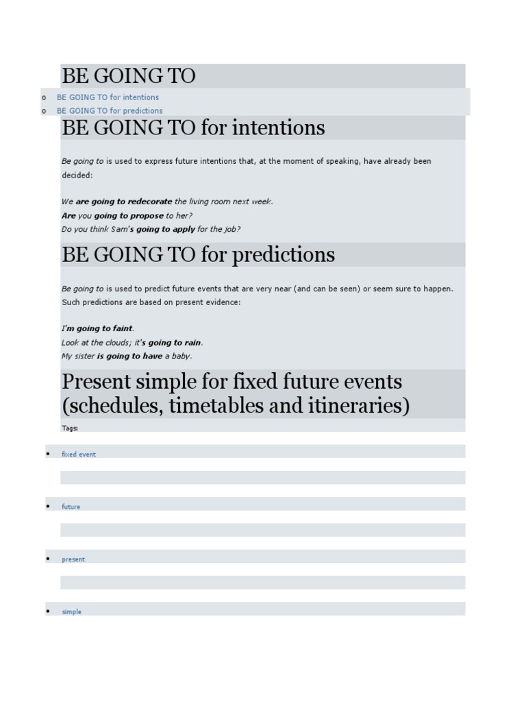 Be Going To BE GOING TO For Intentions | Download Free PDF | Grammar ...