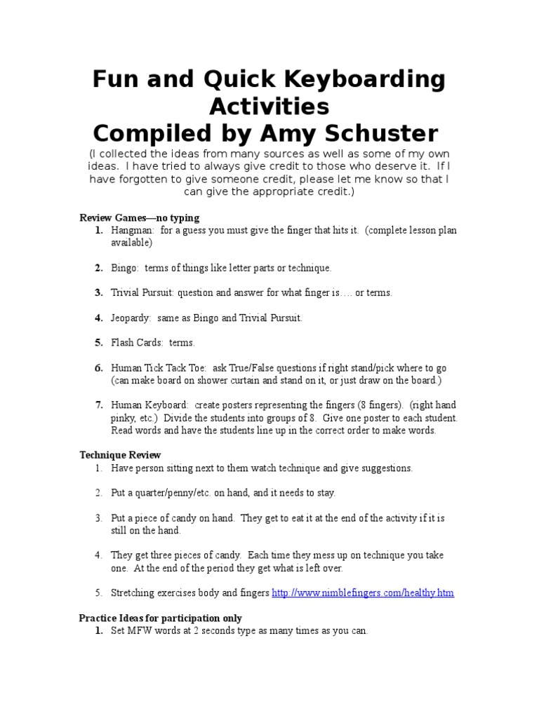 Engaging Keyboarding Activities | PDF
