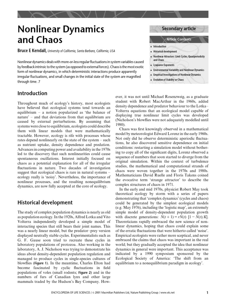 Nonlinear Dynamics and Chaos: Bruce E Kendall | PDF | Chaos Theory ...
