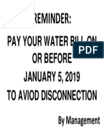 Reminder:: Pay Your Water Bill On or Before JANUARY 5, 2019 To Aviod Disconnection