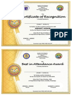 Certificate of Recognition: Best in Attendance Award