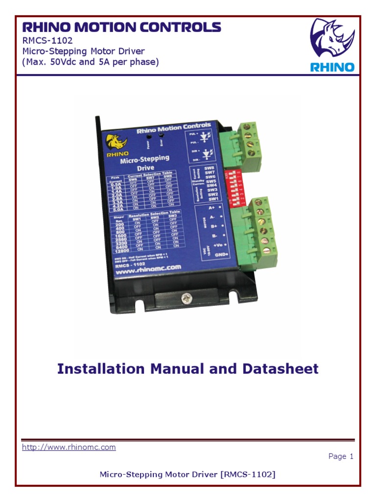 Rhino Motion Controls: RMCS-1102 Micro-Stepping Motor Driver (Max ...