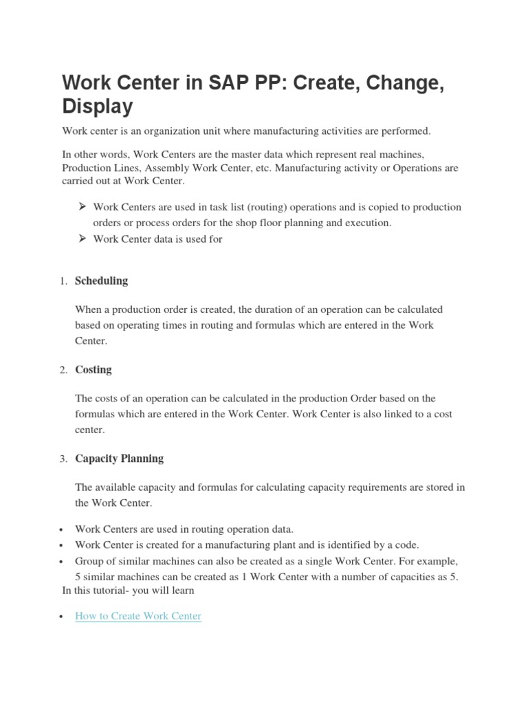 Work Center In Sap Pp Create Change Display Pdf Accessibility Time