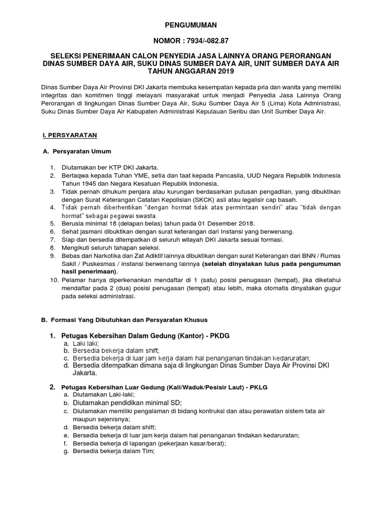2befa Konten Pengumuman Pjlp Dinas Sumber Daya Air 2019 Revisi Pdf