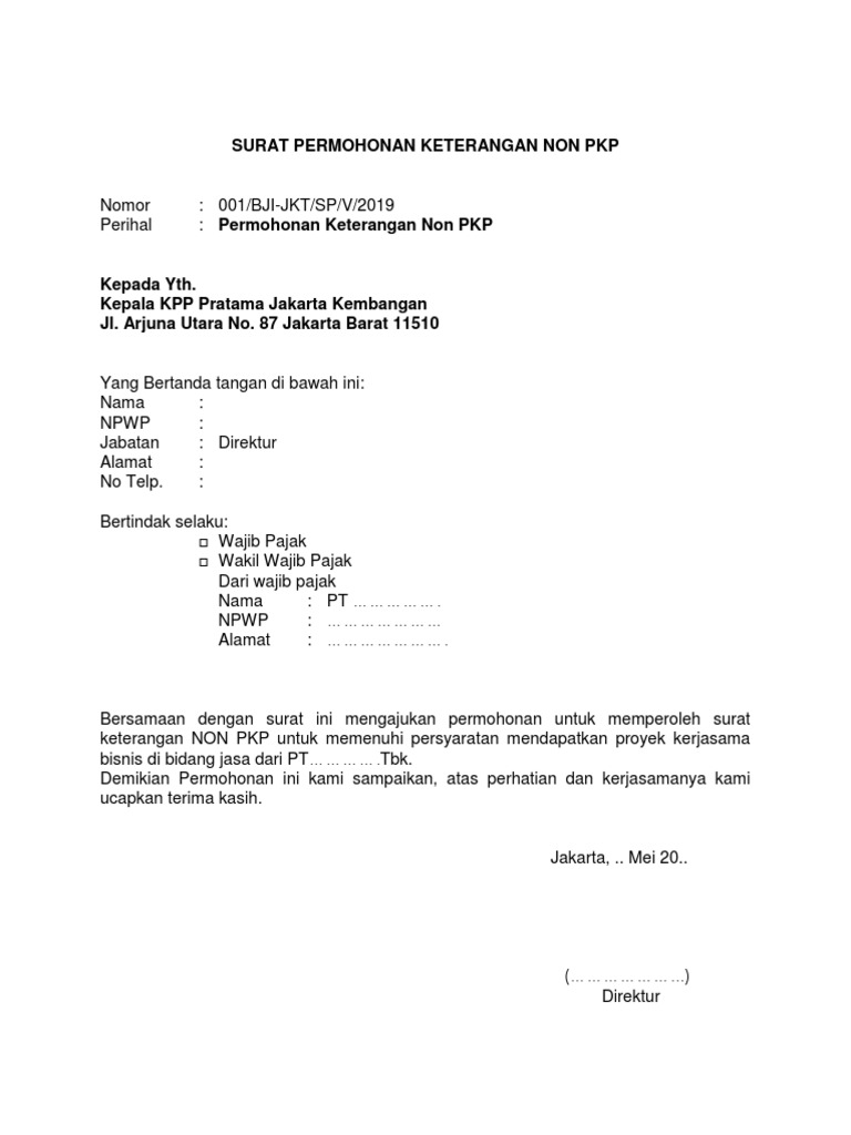 Surat Permohonan Keterangan Non Pkp Upload Pdf