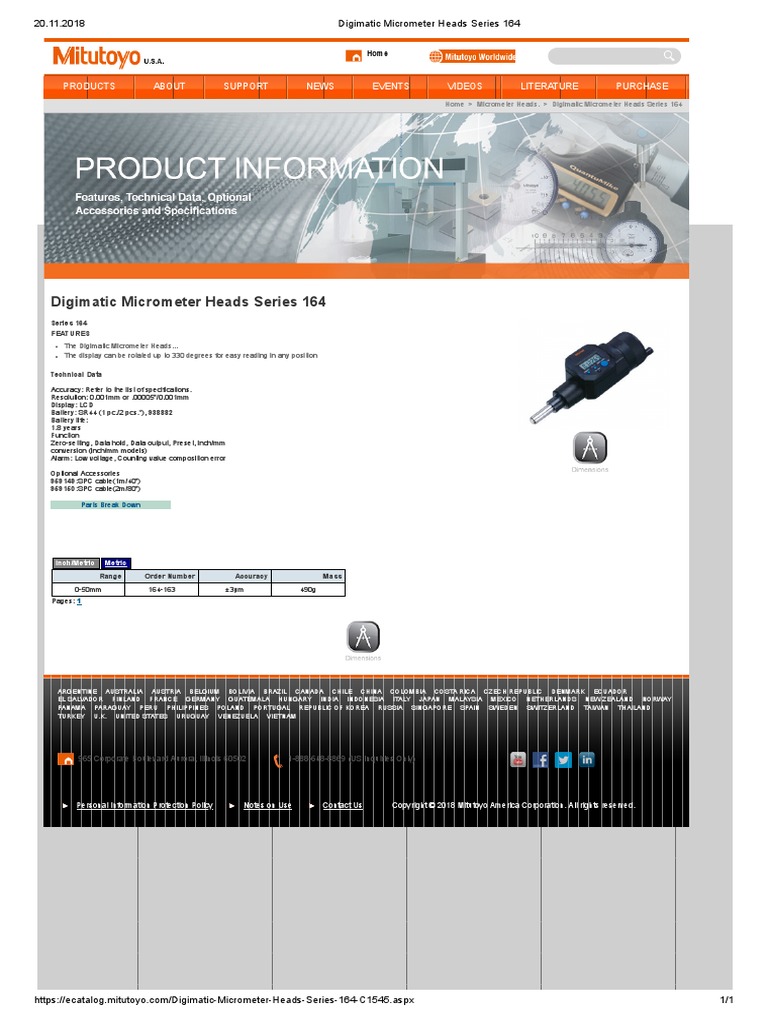 Digimatic Micrometer Heads Series 164 PDF