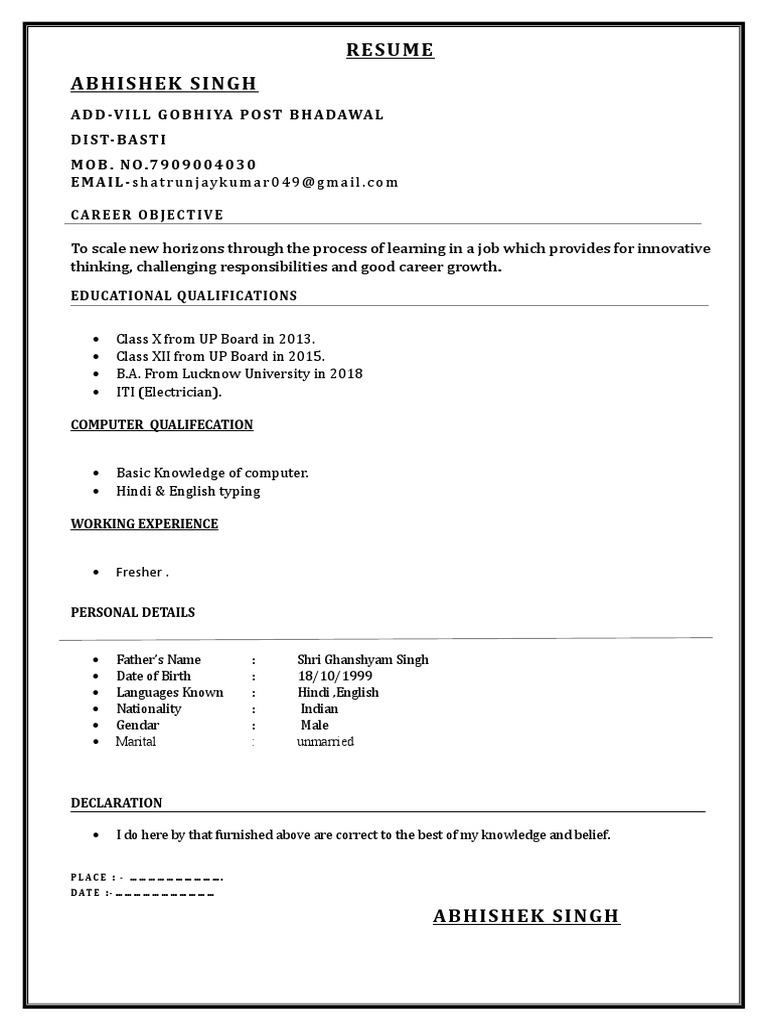 Abhishek Singh Resume Overview | PDF