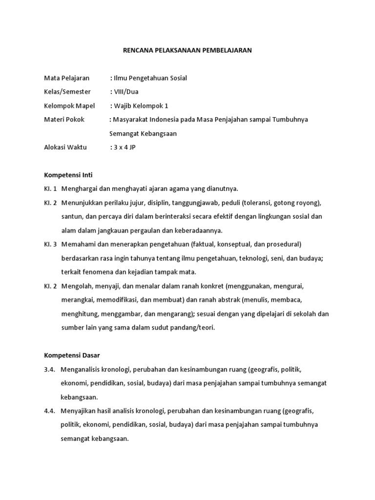 Rpp Ips Bab 4 Kelas Viii