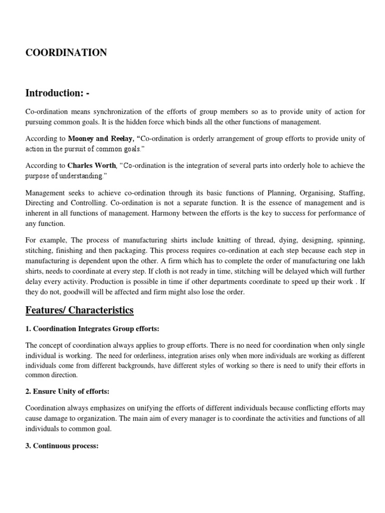 Introduction To Coordination | PDF | Goal | Leadership