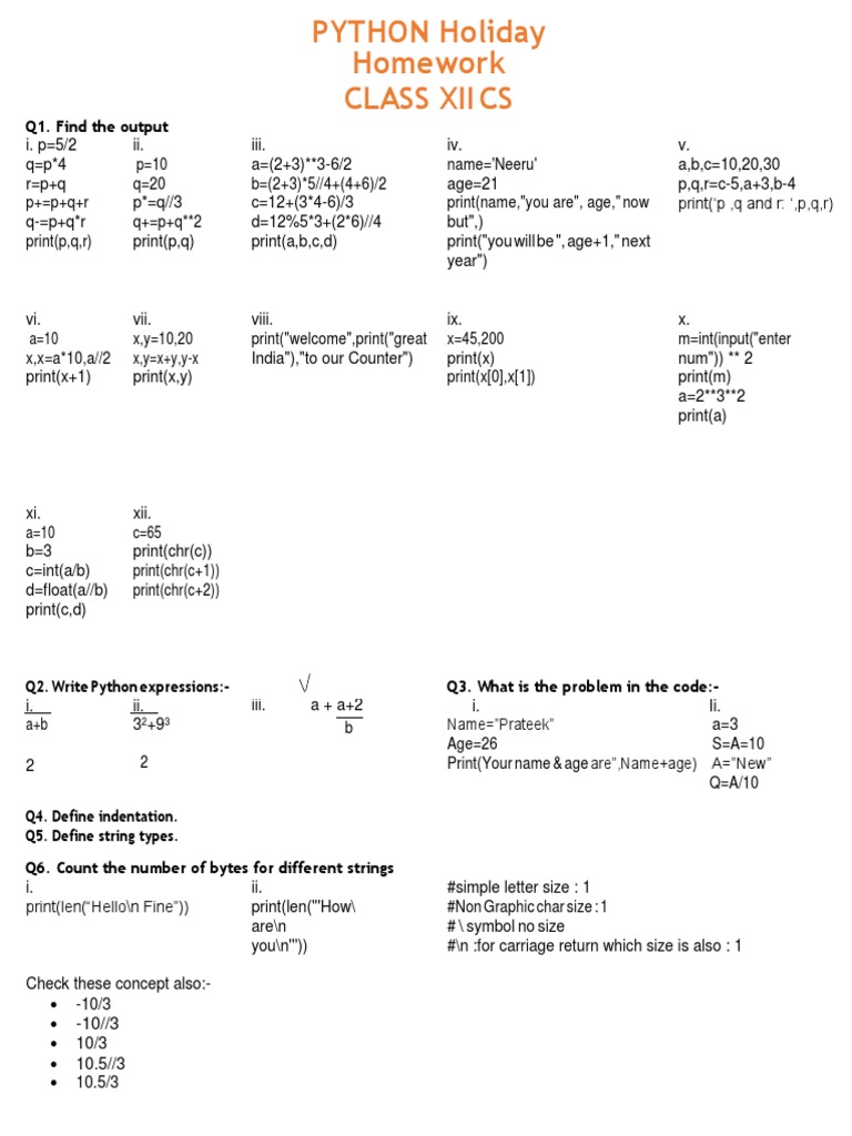 Python Holiday Homework Class XII CS | PDF | Computer Data | Software