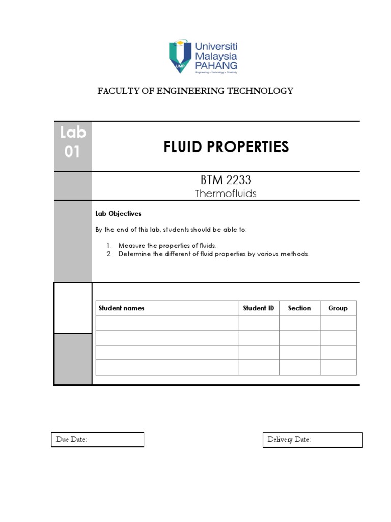 Fluid Properties Lab Experiment Guide | PDF | Density | Weight
