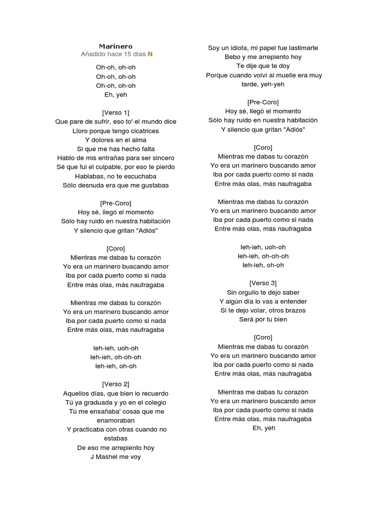 Letras De Canciones Pdf Musica En Español Músicos