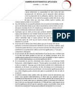 Examen de Estadística Aplicada con 7 preguntas de muestreo, intervalos de confianza y pruebas de hipótesis